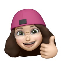 Cartoon avatar of a person with long brown hair, wearing glasses and a pink beanie, smiling and giving a thumbs up.