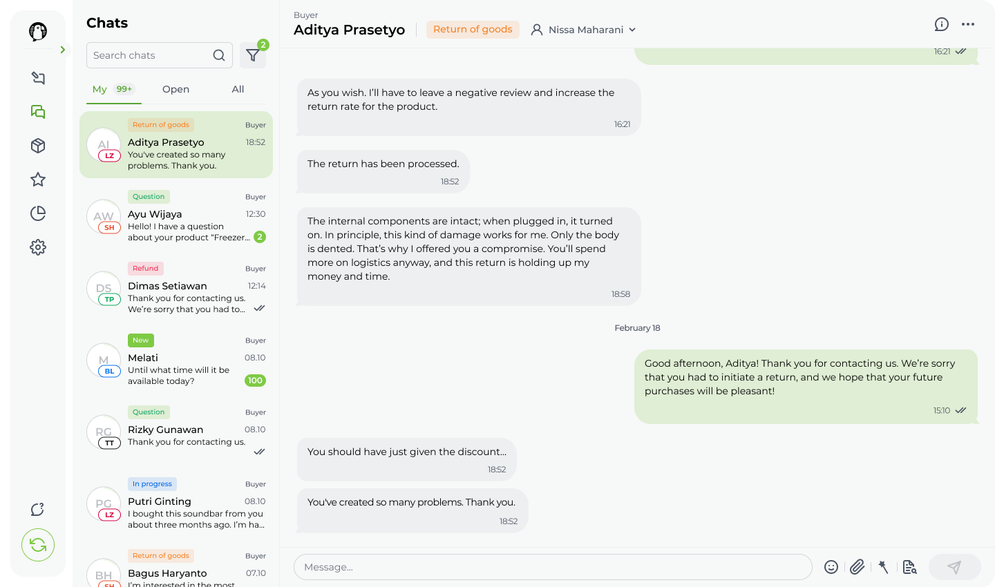 Marketplace chat interface
